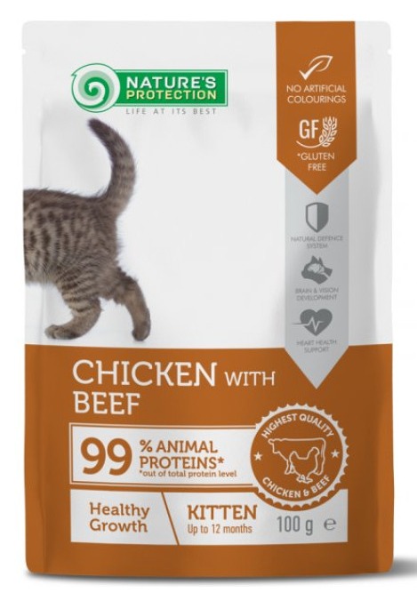 NATURE'S PROTECTION Healthy Growth protection (Chicken with Beef flavor) Cat pouch for Kittens 100g