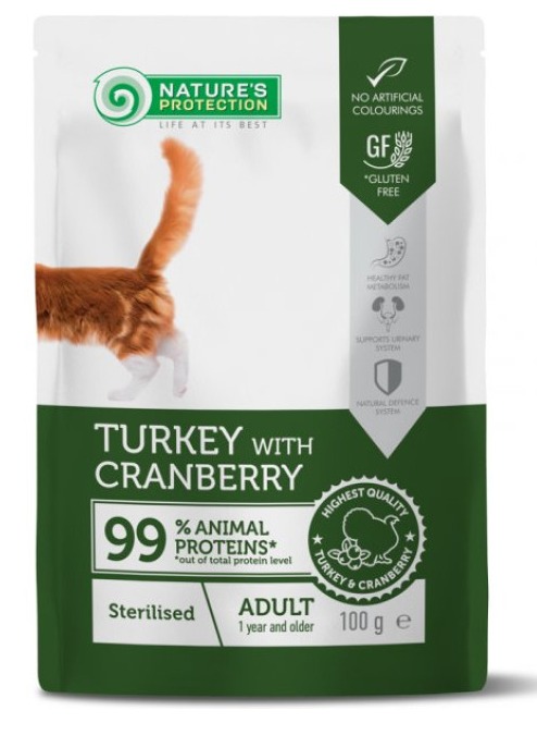 NATURE'S PROTECTION 絕育配方(火雞和蔓越莓味) 絕育貓專用濕包 貓糧 100g