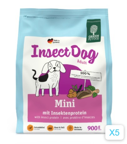 (原箱優惠) Green Pet Food-Inscet Dog Mini 蟲蟲蛋白防敏迷你犬 狗糧 (皮膚防敏) 韓版  900gx5 