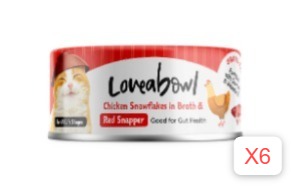 Loveabowl Grain-Free Chicken Snowflakes in Broth & Red Snapper Recipe Cat Can 70gX6