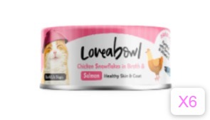 Loveabowl Grain-Free Chicken Snowflakes in Broth & Salmon Recipe Cat Can 70gX6