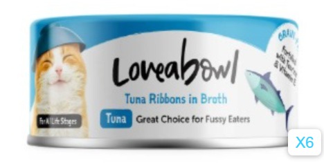 Loveabowl Grain-Free Tuna Ribbons in Broth & Tuna Recipe Cat Can 70gX6