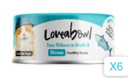 Loveabowl Grain-Free Tuna Ribbons in Broth & Shirasu Recipe Cat Can 70gX6