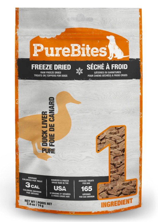 PureBites Freeze Drie Duck Liver Dog Treats 74g