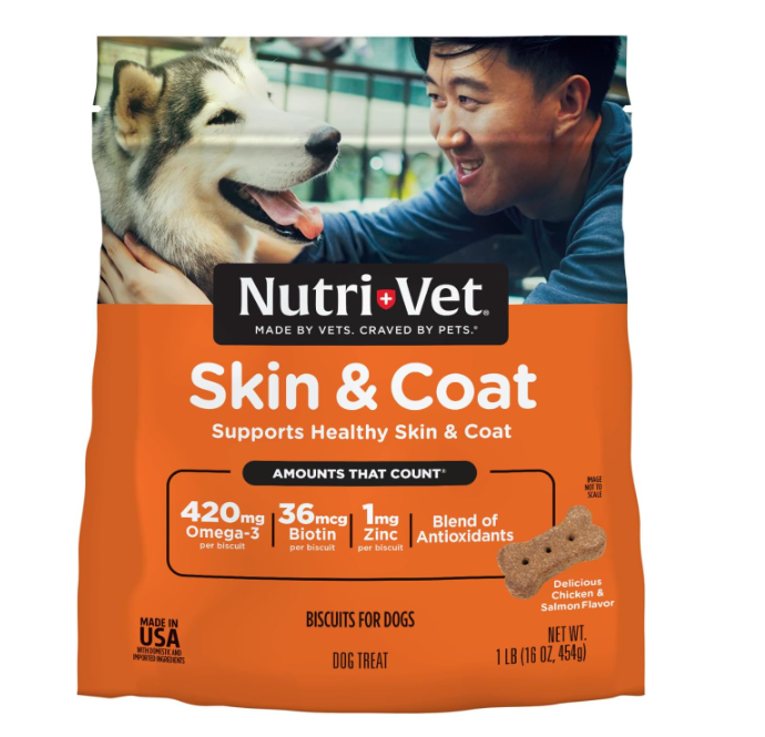 Nutrivet Skin & Coat Functional Biscuits (Chicken & Salmon Flavor) for Dogs 1lb