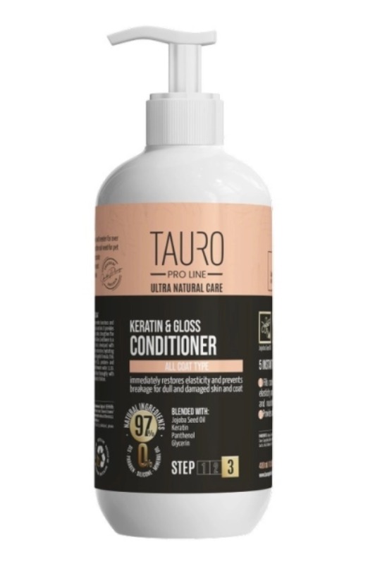 TAURO PRO LINE Ultra Natural Care KERATIN & GLOSS Conditioner for Dogs and Cats 400ml (Step 3)