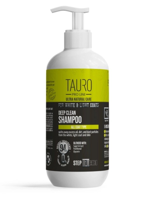 TAURO PRO LINE Ultra Natural Care Deep Clean Shampoo (For Light and White coats) For Cat and Dog 400ml (Step 1) 