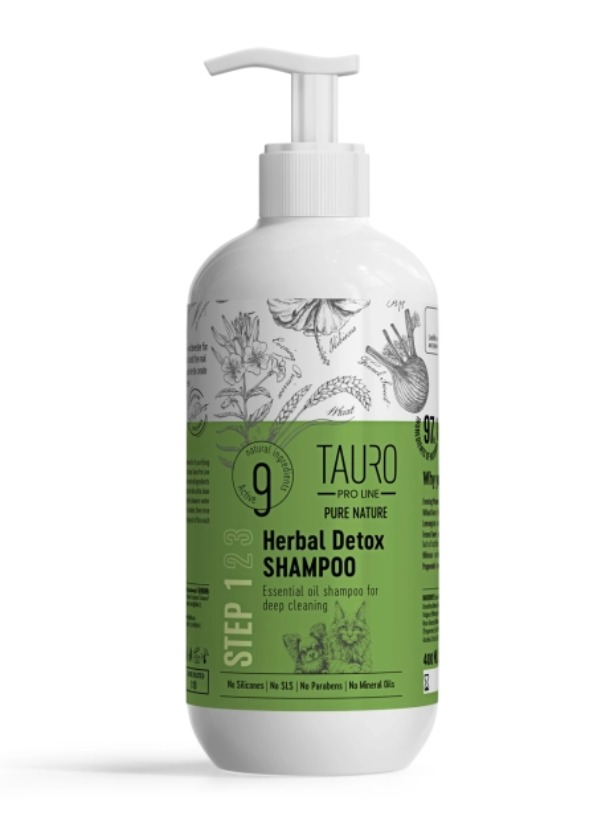 TAURO PRO LINE Pure Nature Herbal Detox, Deep Cleaning Shampoo For Dogs and Cats 400ml (Step 1)