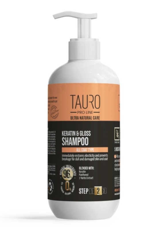 TAURO PRO LINE Ultra Natural Care KERATIN & GLOSS Shampoo for Dogs and Cats 1L (Step 2)