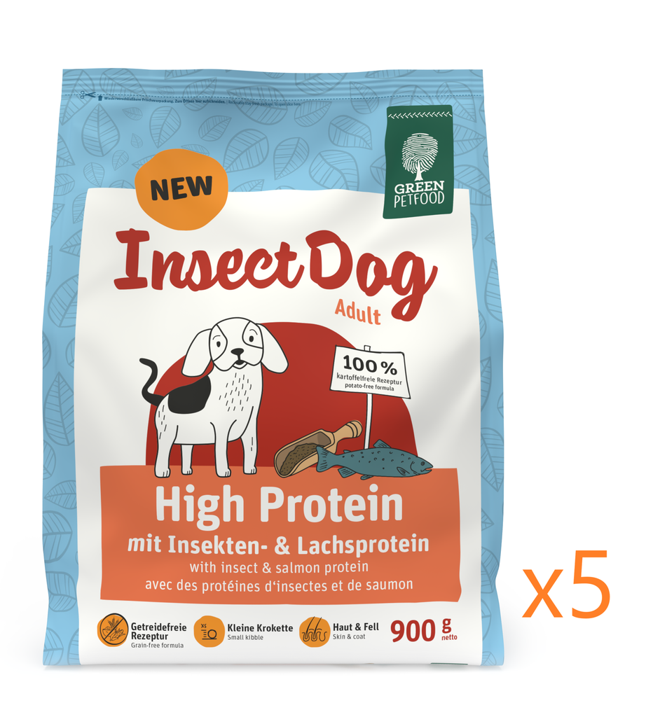 (原箱)Green Pet Food-  Insect Dog High Protein 高能量防敏 (昆蟲+三文魚蛋白) 狗糧 900g x5