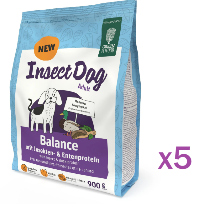  (原箱)GREEN PETFOOD - Insect Dog Balance 體重管理/老犬防敏 (昆蟲+鴨肉蛋白) 狗糧 900g x5