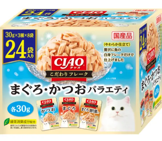 CIAO Specialty Flakes Tuna and Bonito Variety Pouch Cat Food 30g x 24 bags