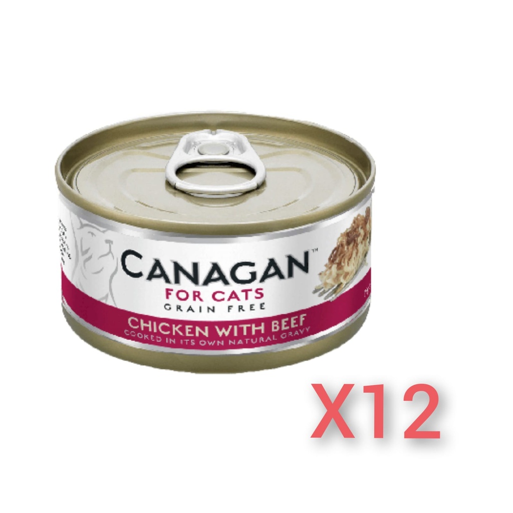 (原箱優惠) Canagan 貓主食罐-無穀物-雞肉+牛肉 75gX12
