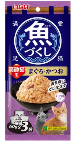 Inaba 魚盛 鮪魚、鰹魚 老年貓專用 貓濕包 貓糧 60g x3 #TCR-177