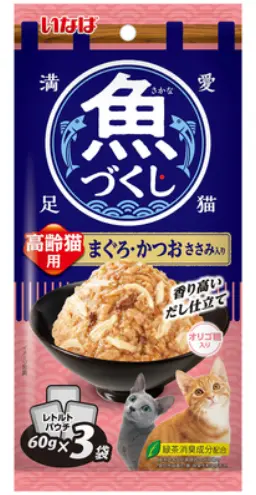 Inaba 魚盛 鮪魚、鰹魚、雞肉 老年貓專用 貓濕包 貓糧 60g x3