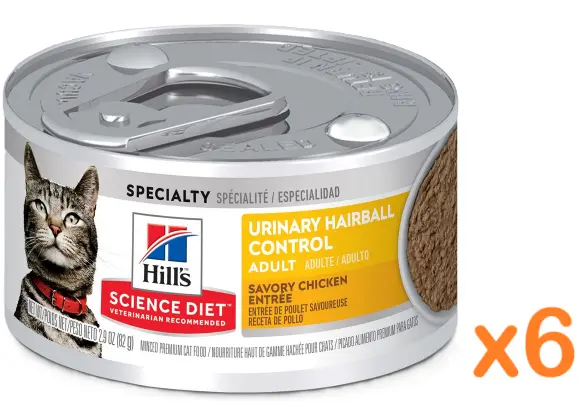 Hill's Science Diet Adult Urinary & Hairball Control Savory Chicken Entrée Canned Cat Food 2.9 oz x6Cans