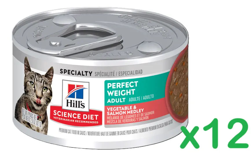 Hill's Science Diet 成貓 (1-6)  完美體重 蔬菜三文魚主食 貓罐頭 2.9oz x12罐