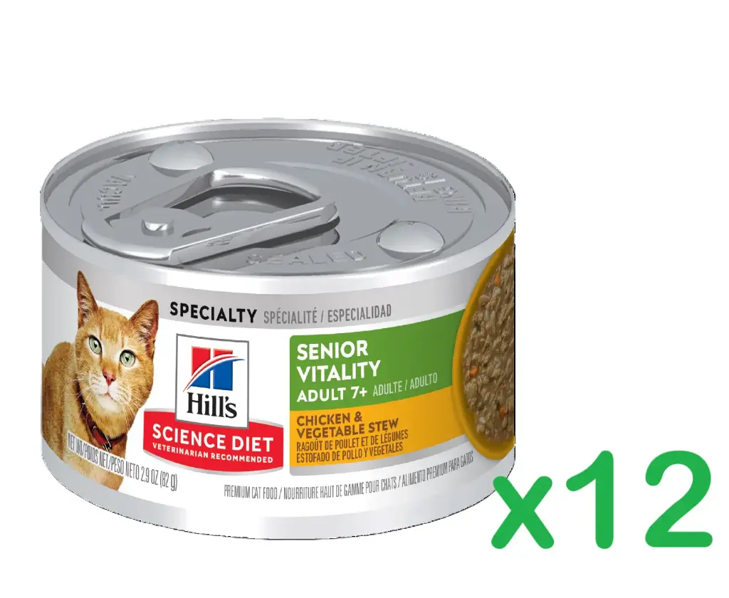 Hill's Science Diet Adult 7+ Senior Vitality Chicken & Vegetable Stew Cat Food 2.9oz x12Cans