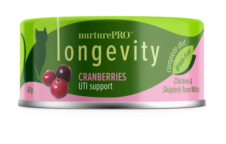 Nurture Pro Longevity 無穀物 尿道健康 雞肉和鰹魚白肉配小紅莓味主食罐 貓罐頭 貓糧 80g