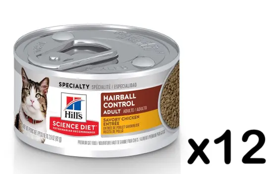Hill's 希爾思 Science Diet 成貓 毛球控制 雞肉配方 主食貓罐頭 貓糧2.9oz x12罐