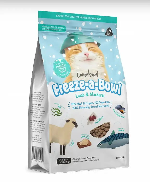 Loveabowl 無穀物 羊肉鯖魚海洋配方 凍乾主食貓糧 貓小食85g