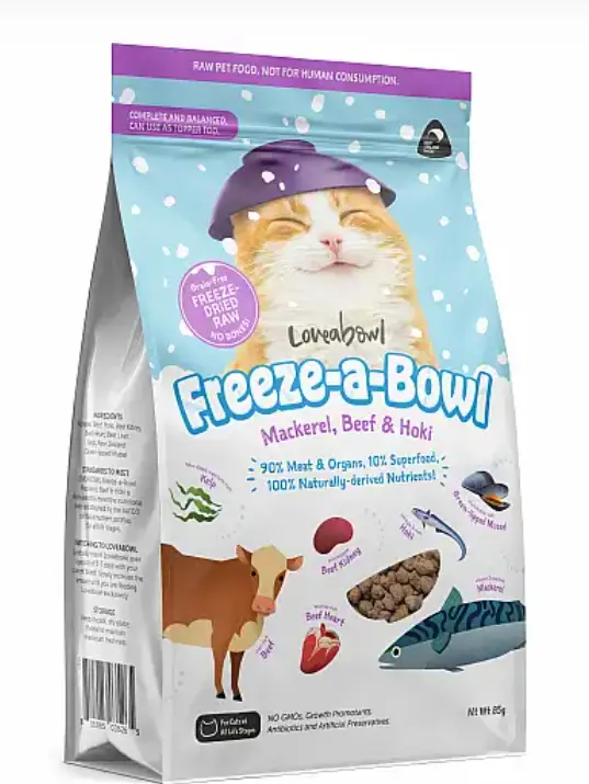 Loveabowl Grain-Free Mackerel, Beef & Hoki Freeze-Dried Cat Food 85g