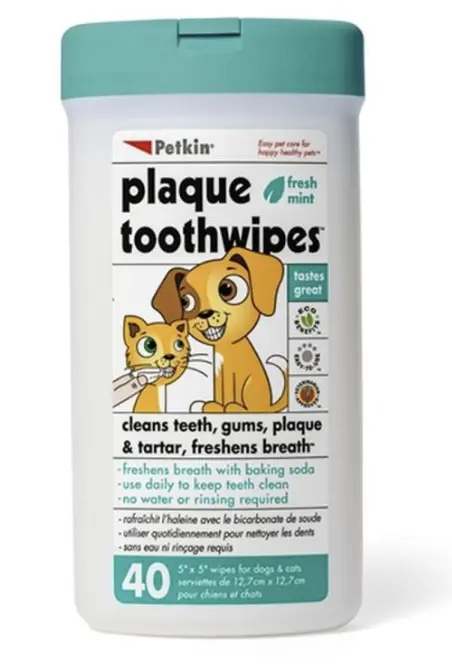 Petkin Plaque 天然蘆薈潔牙濕紙巾 (清新薄荷味) 40片 (貓狗適用)