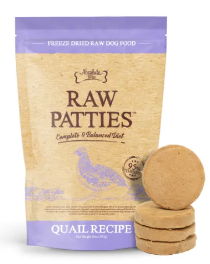 Absolute Bites Raw Patties Freeze Dried Quail Flavor Dog Food 397g