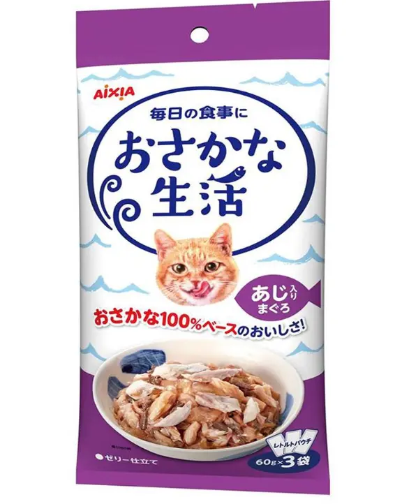 AIXIA Fish Life 吞拿魚竹筴魚袋裝 貓濕糧 60g x3包 #OS-5