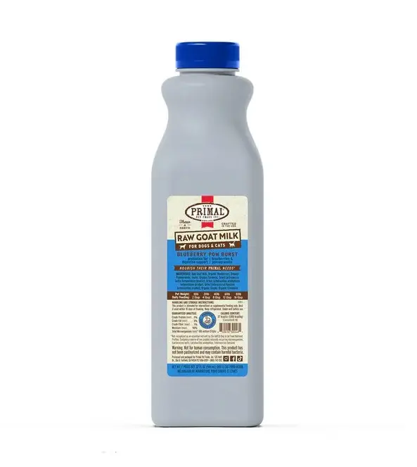 Primal Frozen Raw Goat Milk (Blueberry Pomegranate Recipe) For Cats & Dogs 32oz (Need Refrigerate)