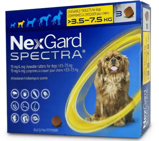 NexGard SPECTRA (Flea, Tick, Heartworm and Worm Prevention) Chewables For Dogs S (>3.5 - 7.5kg)