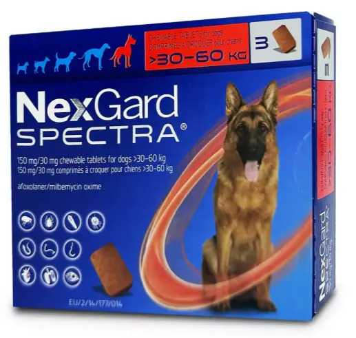 NexGard SPECTRA (Flea, Tick, Heartworm and Worm Prevention) Chewables For Dogs XL (>30 - 60kg)
