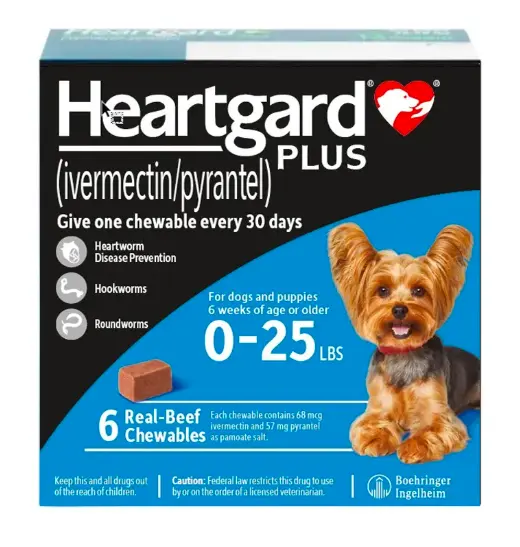 Heartgard Plus 防心絲蟲咀嚼片 (>25lbs 小型犬用 - 藍色)