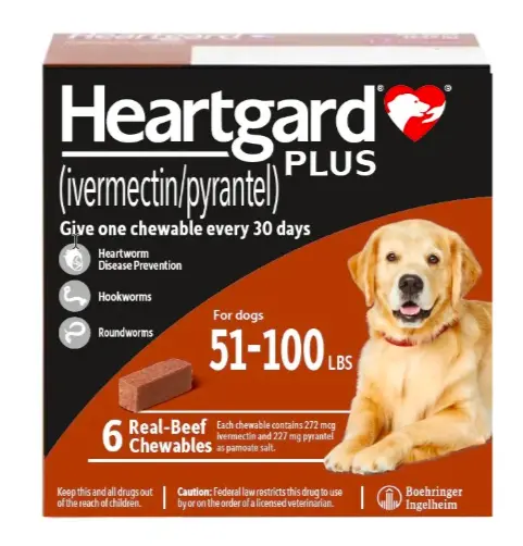 Heartgard Plus 防心絲蟲咀嚼片 (51lbs至100lbs 大型犬用 - 啡色)