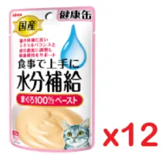 AIXIA 愛喜雅 日本製 水份補給健康罐 吞拿魚醬濕包 貓糧40gx12 #KZJ-1