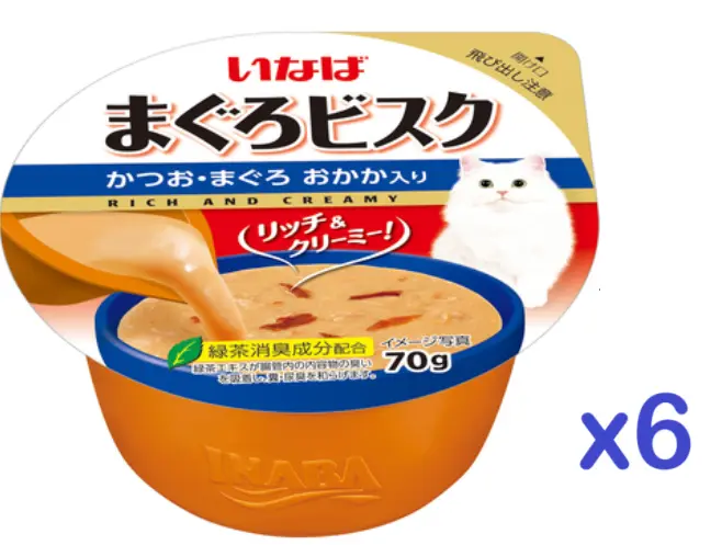 Inaba 鰹魚、鮪魚碎和木魚碎味 吞拿魚濃湯杯 貓小食70g x 6  #IMC-242