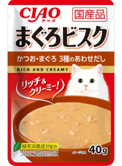 (1 Pack) CIAO Bonito & Tuna Mixed Stock With Tuna Bisque Pouch Cat Food 40g #IC-358