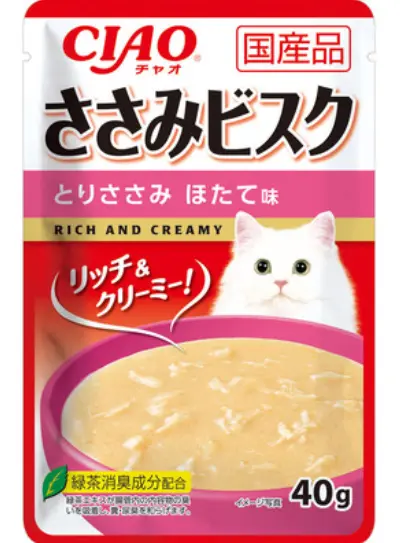 (1 Pack) CIAO Chicken & Scallop With Chicken Bisque Pouch Cat Food 40g #IC-359
