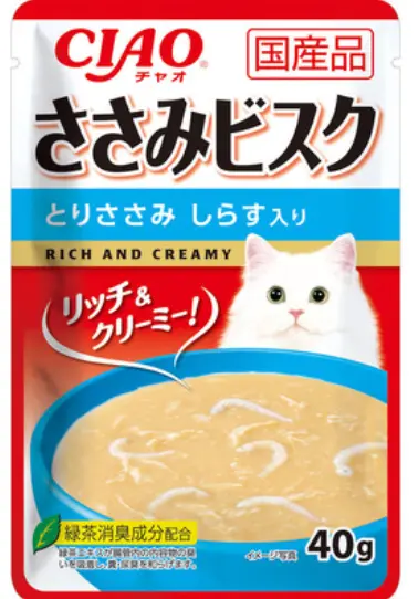(1 Pack) CIAO Chicken & Whitebait With Chicken Bisque Pouch Cat Food 40g #IC-360