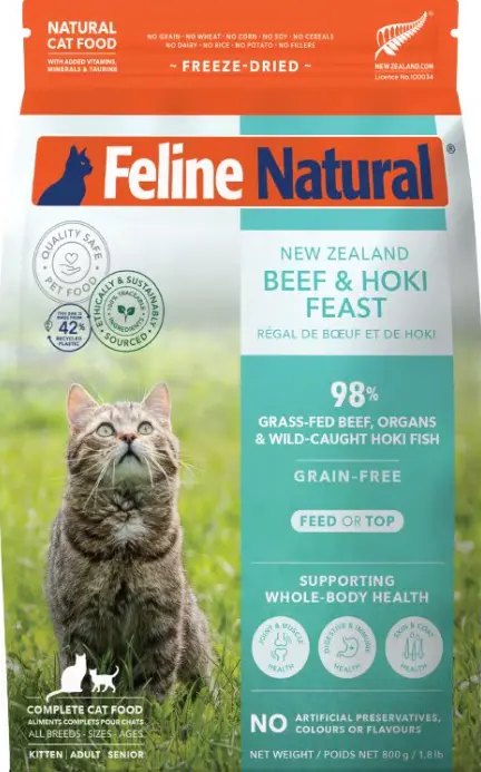 Feline Natural Beef & Hoki 牛肉藍尖尾鱈魚盛宴凍乾 貓糧 800g
