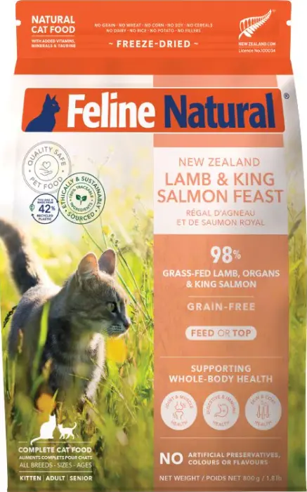 Feline Natural New Zealand Lamb & King Salmon Feast Grain-Free Freeze-Dried Cat Food 800g