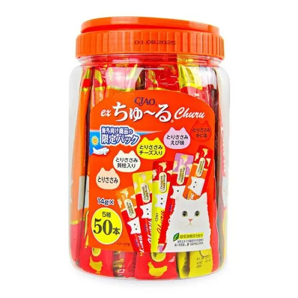 CIAO Churu 海外限定 雞肉綜合海鮮 肉泥 貓小食 貓零食 14g x50 (連貓玩具) #TSC-12