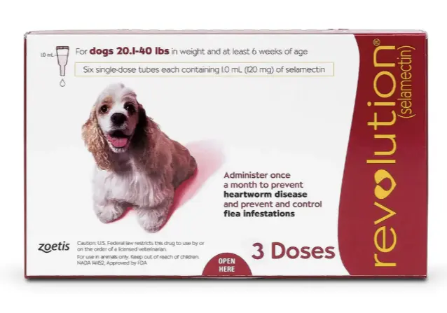 Revolution 中型犬用(20.1-40lb) 全面杜蟲滴頸劑 (預防跳蚤、心絲蟲、蛔蟲、鉤蟲、耳蟎滴) #紅色