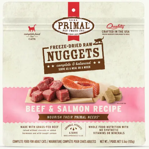 Primal Nuggets Freeze-Dried Raw  Beef & Salmon Recipe Cat Food 5.5oz