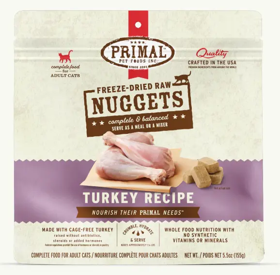 Primal Nuggets Freeze-Dried Raw Turkey Recipe Cat Food 5.5oz