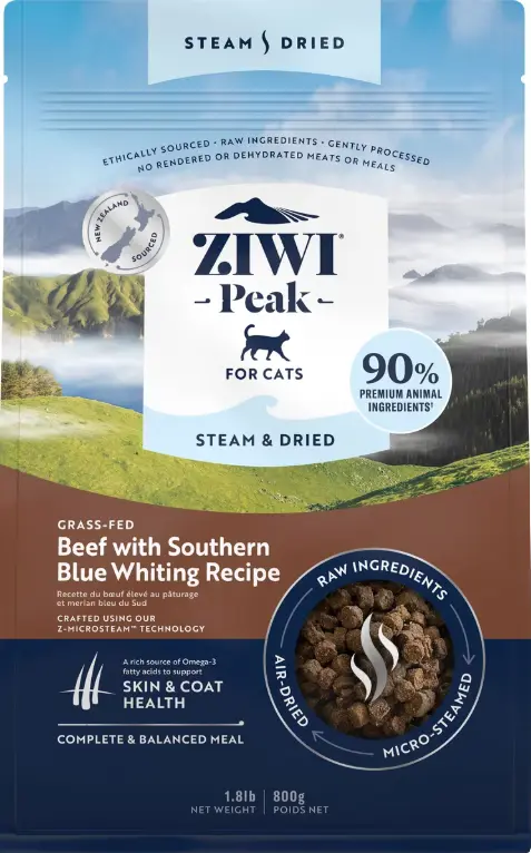 Ziwi Peak Beef with Southern Blue Whiting Recipe Steam & Dried Cat Food 800g