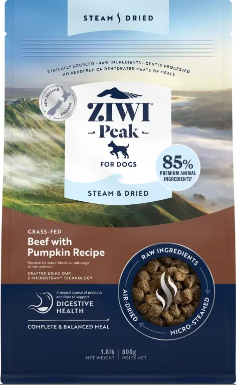 Ziwi Peak Grass-Fed Beef with Pumpkin Recipe Steam & Dried Dog Food 800g