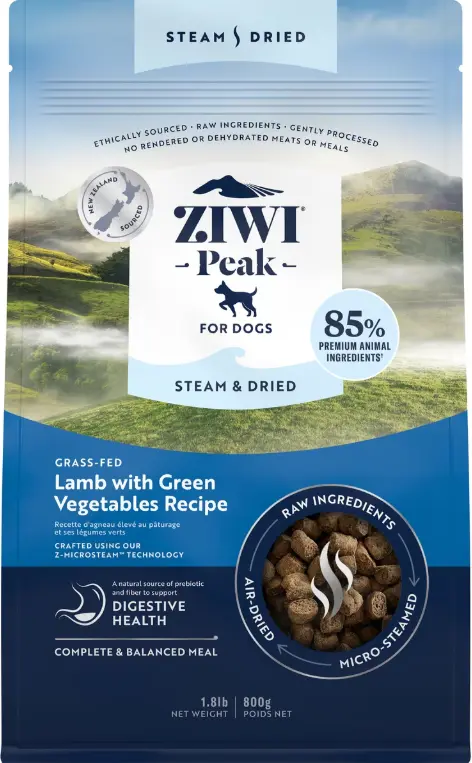 Ziwi Peak Grass-fed Lamb with Green Vegetables Recipe Steam & Dried Dog Food 800g