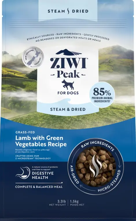 Ziwi Peak Grass-fed Lamb with Green Vegetables Recipe Steam & Dried Dog Food 1.5kg