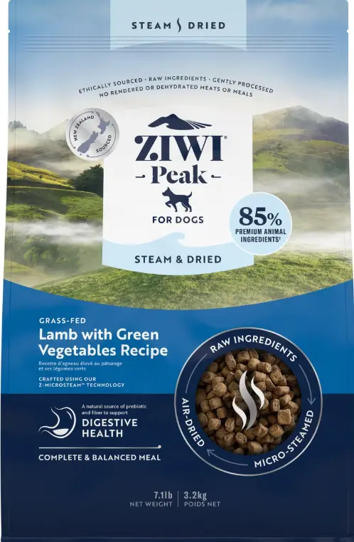 Ziwi Peak Grass-fed Lamb with Green Vegetables Recipe Steam & Dried Dog Food 3.2kg